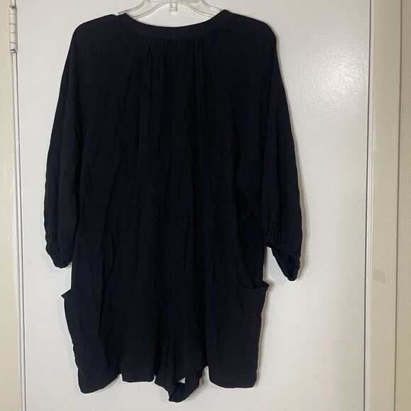 NEW! Aritzia Talulah Black linen blend button front romper with pockets Small - Picture 3 of 6